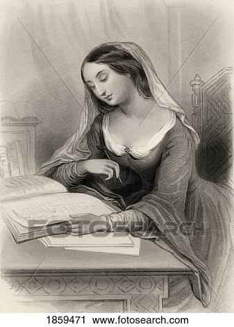 Stock Image - Heloise, 1101-1162. French Student And Lover Of Pierre Abelhard. Engraved By C. Cook After G Staal. From The Book World Noted Women By Mary Cowden Clarke, Published 1858.. Fotosearch