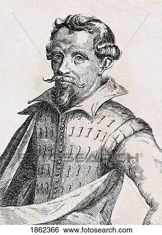 Stock Photograph - Hendrick Cornelisz Vroom 1566-1640 Dutch Artist From 75 Portraits Of Celebrated Painters From Authentic Originals Etched By James Girtin Published London 1817. Fotosearch