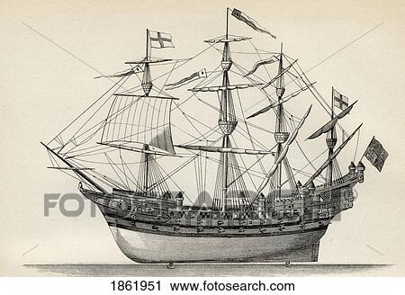 Stock Image - Henri Grace A Dieu Or The Great Harry English Warship Built 1514 From The National Encyclopaedia Published By William Mackenzie London Late 19Th Century. Fotosearch