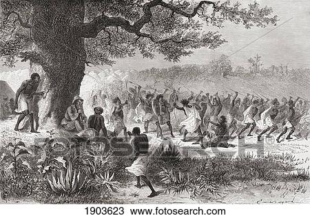 Stock Image - Henry Morton Stanley Watching The Vouagogos Tribe Preparing For Battle, During His Expedition In 1871. From El Mundo En La Mano Published 1878.. Fotosearch