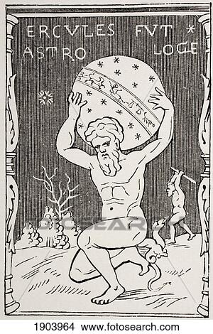 Picture - Hercules Holding The World On His Back While Atlas Collects The Apples Of The Hesperides. From Les Artes Au Moyen Age, Published Paris 1873.. Fotosearch