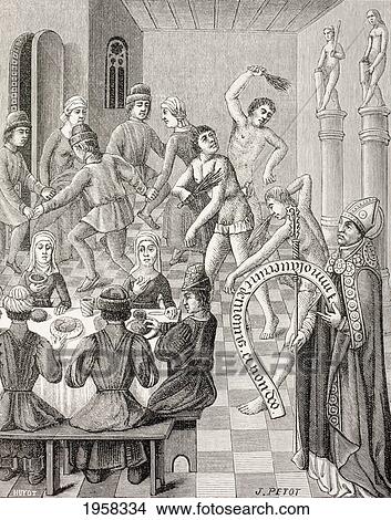 Picture - Heresy Of The Flagellants. The Latin Inscription Reads, They Sacrifice To Satan And Not To God. After A 15Th Century Miniature. From Military And Religious Life In The Middle Ages By Paul Lacroix Published London Circa 1880.. Fotosearch