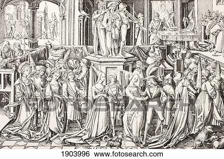 Stock Photograph - Herodias Born Circa 15 Bc Died After 39 Ad. Jewish Princess Of The Herodian Dynasty Involved In The Decapitation Of John The Baptist. After A Copper Engraving By Israhel Van Meckenem. From Les Artes Au Moyen Age, Published Paris 1873.. Fotosearch