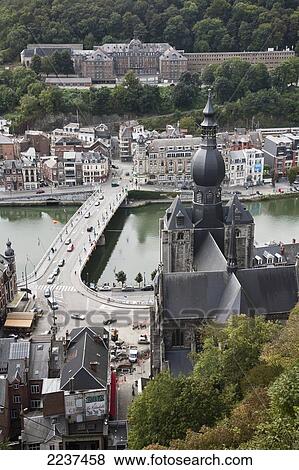 High Angle View Of A Cathedral And Bridge Over The River Meuse; Dinant Namur Belgium View Large Photo Image Stock Photo - High Angle View Of A Cathedral And Bridge Over The River Meuse; Dinant Namur Belgium. Fotosearch
