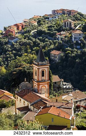 High angle view of a church and houses; La Spezia, Liguria, Italy View Large Photo Image Stock Image - High angle view of a church and houses; La Spezia, Liguria, Italy. Fotosearch