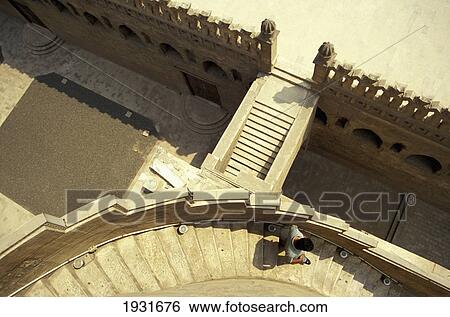Stock Photograph - High Angle View Of A Man Descending Minaret Of Ibn Tulun Mosque, Cairo, Egypt; Cairo, Egypt. Fotosearch