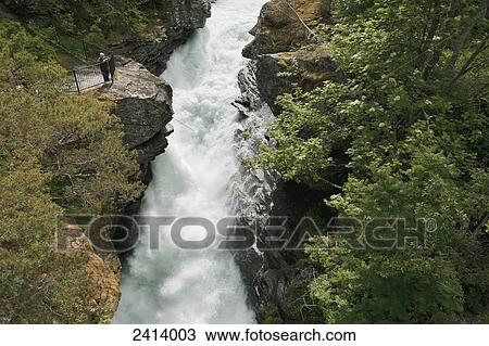 Stock Image - High angle view of a rushing river in a gorge; Andalsnes, Rauma, Norway. Fotosearch