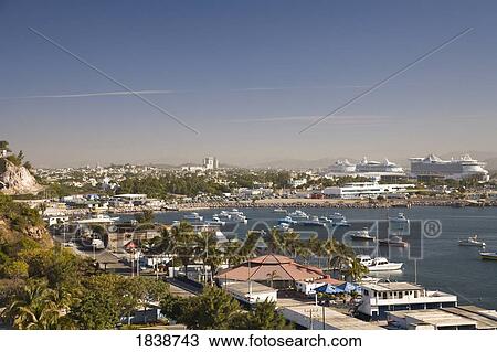 Stock Image - High Angle View Of Coastal City; Mazatlan, Sinaloa State, Mexico. Fotosearch