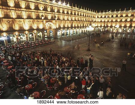 Picture - High Angle View Of Crowds In Plaza Major At Night. Fotosearch