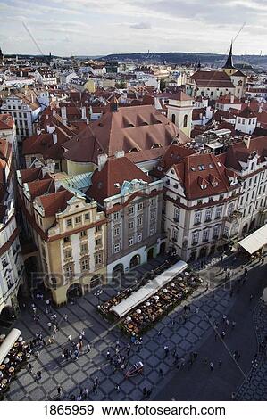 Stock Photo - High Angle View Of Old Town Square, Prague, Czech Republic. Fotosearch