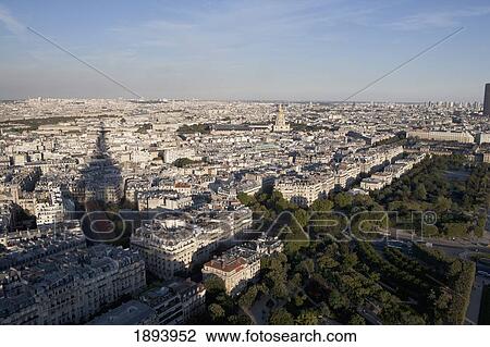 Stock Image - High Angle View Of Paris From On Top Of The Eiffel Tower At Sunset; Paris, France. Fotosearch