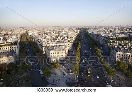 High Angle View Of Paris With The Avenue Des Champs-Élysées; Paris, France View Large Photo Image Stock Photo - High Angle View Of Paris With The Avenue Des Champs-Élysées; Paris, France. Fotosearch