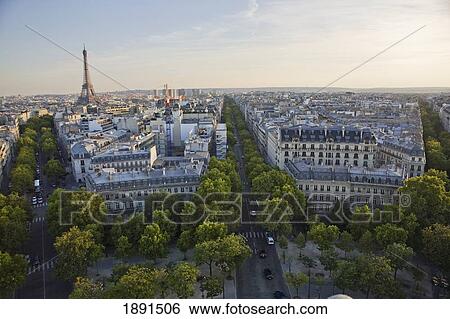 High Angle View Of Park With The Eiffel Tower In The Background; Paris, France View Large Photo Image Stock Photograph - High Angle View Of Park With The Eiffel Tower In The Background; Paris, France. Fotosearch