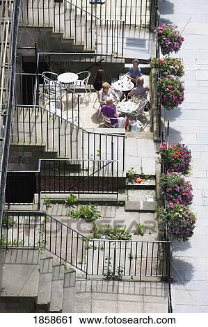 Stock Image - High Angle View Of Similar Style Patios. Fotosearch
