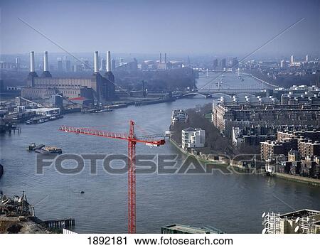 Stock Image - High Angle View Of Thames And Battersea Power Station. Fotosearch