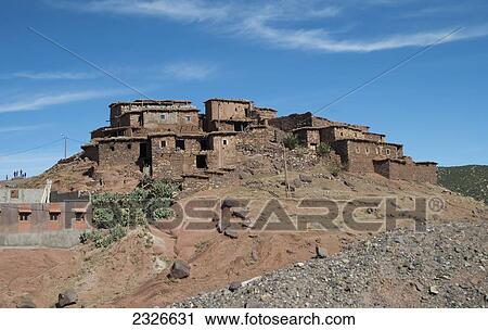 Stock Image - High Atlas; Morocco, Berber village. Fotosearch