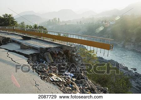 Stock Photo - Highway Damaged By The 8 October 2005 Earthquake, Muzaffarabad, Azad Kashmir, Pakistan. Fotosearch