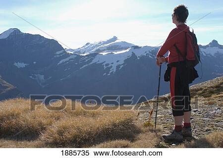 Hiker In Southern Alps Looking Over Mountains View Large Photo Image Stock Photography - Hiker In Southern Alps Looking Over Mountains. Fotosearch