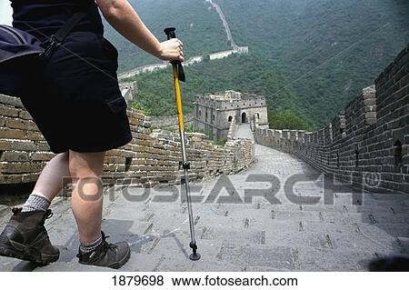Hiker On Great Wall Of China View Large Photo Image Stock Photo - Hiker On Great Wall Of China. Fotosearch
