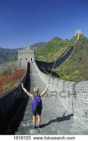Stock Image - Hiker On The Great Wall. Fotosearch