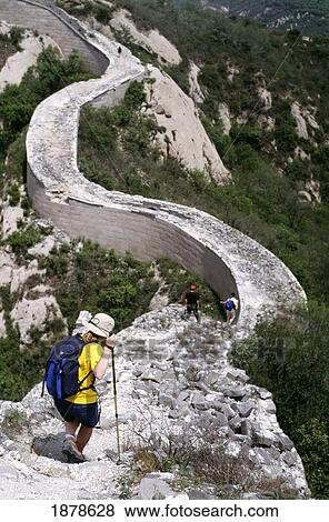 Hiker Walking On The Great Wall Of China View Large Photo Image Stock Photo - Hiker Walking On The Great Wall Of China. Fotosearch
