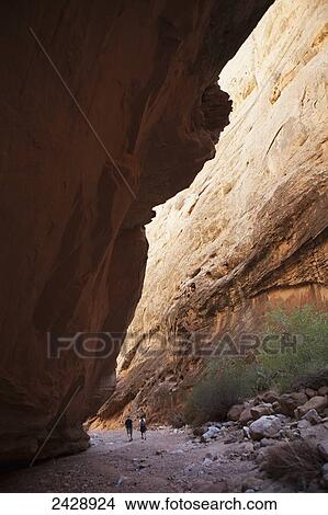 Picture - Hikers at the Grand Wash, Capitol Reef National Park; Utah, United States of America. Fotosearch