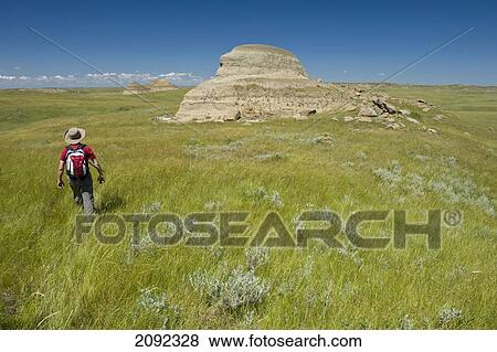 Stock Photo - Hiking In The Killdeer Badlands In East Block Of Grasslands National Park; Saskatchewan Canada. Fotosearch