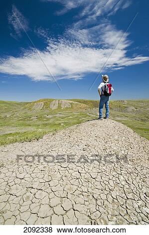 Stock Photo - Hiking On Top Of 70 Mile Butte In West Block Of Grasslands National Park; Saskatchewan Canada. Fotosearch