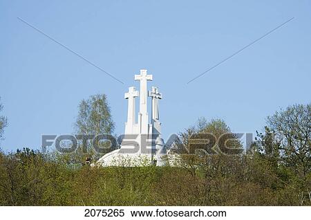 Hill Of The Three Crosses, Vilnius, Lithuania View Large Photo Image Stock Photography - Hill Of The Three Crosses, Vilnius, Lithuania. Fotosearch