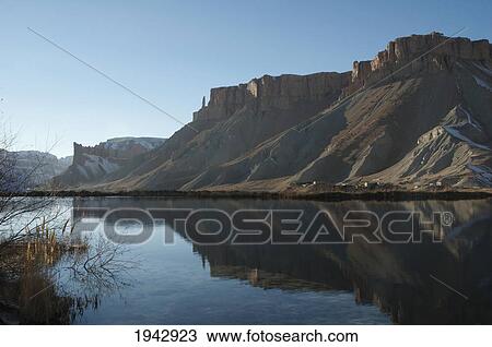Stock Image - Hindu Kush Mountains Reflections In Band-I-Haibat (Dam Of Awe), Band-I-Amir, Bamian Province, Afghanistan. Fotosearch