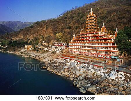 Stock Image - Hindu Temple At Ganges River. Fotosearch