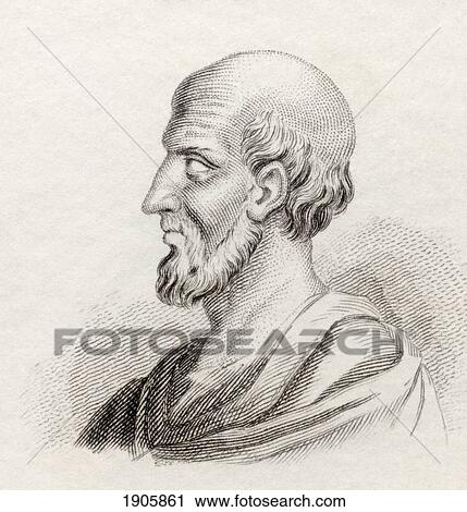 Stock Image - Hippocrates Of Cos Or Hippokrates Of Kos, C. 460 Bc To C. 370 Bc. Ancient Greek Physician Of The Age Of Pericles. From Crabb's Historical Dictionary Published 1825.. Fotosearch