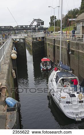 Stock Image - Hiram M. Chittenden Locks And Carl S. English Jr. Botanical Gardens; Seattle, Washington, United States Of America. Fotosearch