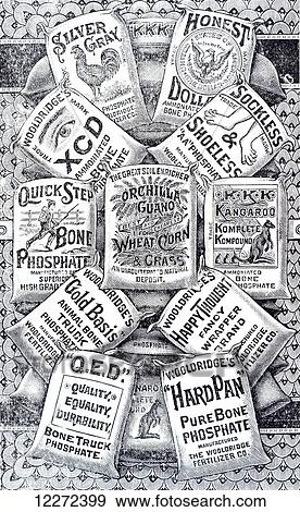 Stock Photo - Historic advertisement for Orchilla Guano soil enricher with illustrations from the 20th century.. Fotosearch