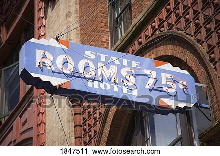 Stock Image - Historic Hotel Sign In Pioneer Square; Seattle, Washington State, Usa. Fotosearch