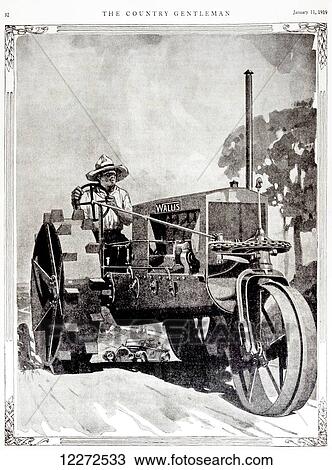 Historic illustration of farmer on Wallis tractor in early 29th century. View Large Photo Image Stock Image - Historic illustration of farmer on Wallis tractor in early 29th century.. Fotosearch