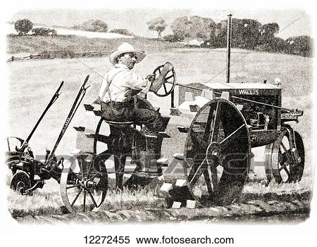 Historic illustration of farmer riding a Wallis tractor from early 20th century View Large Photo Image Stock Photography - Historic illustration of farmer riding a Wallis tractor from early 20th century. Fotosearch
