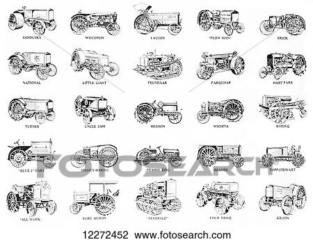 Historic tractor illustrations with labels from early 20th century. View Large Photo Image Stock Image - Historic tractor illustrations with labels from early 20th century.. Fotosearch