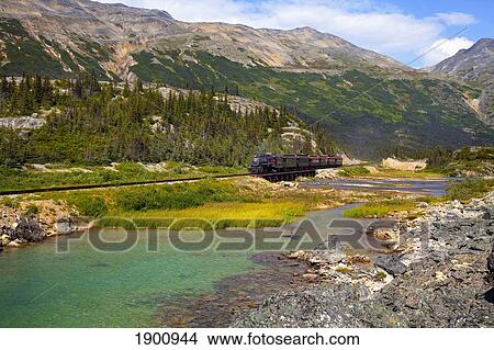 Historic Train Travels Through White Pass Trail; Skagway, Alaska, United States Of America View Large Photo Image Picture - Historic Train Travels Through White Pass Trail; Skagway, Alaska, United States Of America. Fotosearch
