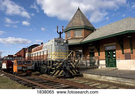 Stock Photography - Historic Trains And Railroad Building; Railway Museum, Smiths Falls, Ontario, Canada. Fotosearch