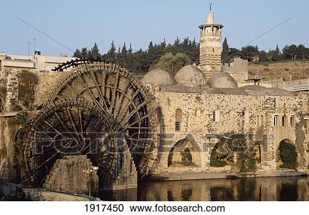 Stock Image - Historic waterwheels (Norias), Syria. Fotosearch