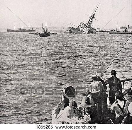Stock Photography - Hms Majestic Sinking May 27 1915 After Being Hit By Torpedo Off Gallipoli Peninsula Turkey From The War Illustrated Album Deluxe Published London 1916. Fotosearch