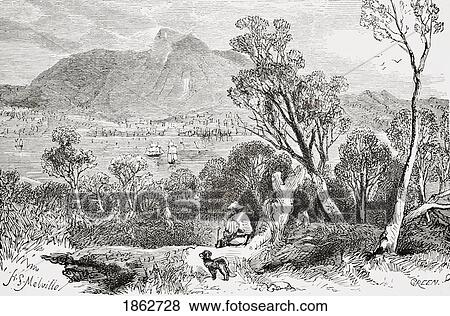 Stock Photo - Hobart Tasmania From The Gallery Of Geography Published London Circa 1872. Fotosearch