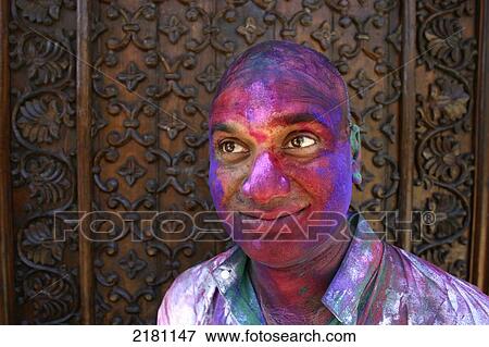 Stock Photo - Holi festival of colours; Madhya Pradesh, India. Fotosearch