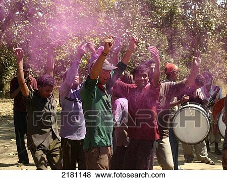 Stock Photo - Holi festival of colours; Madhya Pradesh, India. Fotosearch