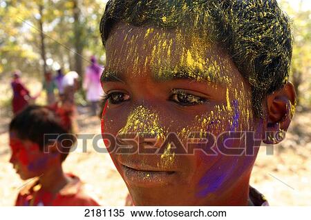 Holi festival of colours; Madhya Pradesh, India View Large Photo Image Stock Photography - Holi festival of colours; Madhya Pradesh, India. Fotosearch