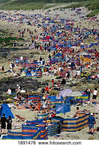 Holiday Makers On St Just Beach View Large Photo Image Stock Photo - Holiday Makers On St Just Beach. Fotosearch
