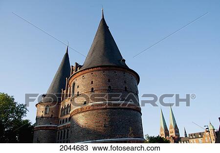 Stock Image - Holstentor Brick City Gate, Lubeck, Germany. Fotosearch