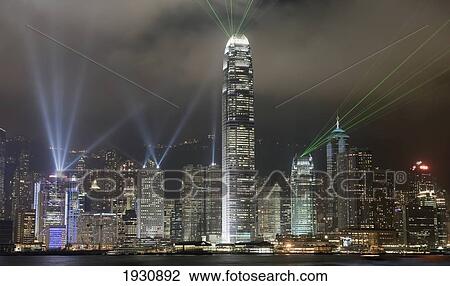 Hong Kong Light Show, At Night, Over Skyline View Large Photo Image Stock Image - Hong Kong Light Show, At Night, Over Skyline. Fotosearch