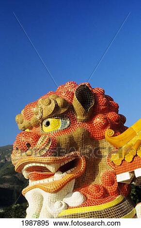Stock Photography - Hong Kong, Refuse Bay, Tin Hua Temple, Closeup Of Colorful Statue. Fotosearch
